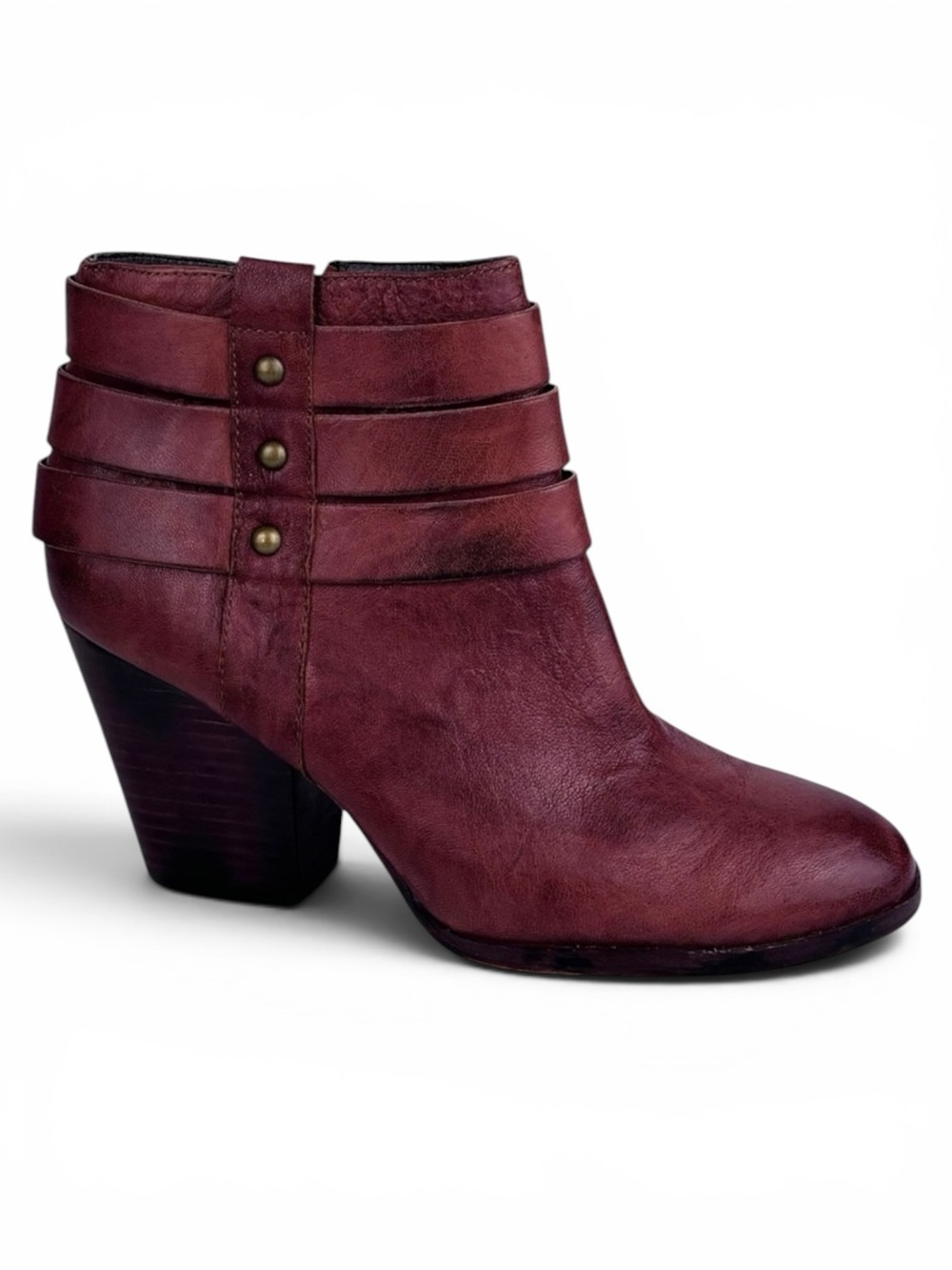 ISOLA LEVINA COGNAC LEATHER STUDDED STACKED HEEL ANKLE BOOTS